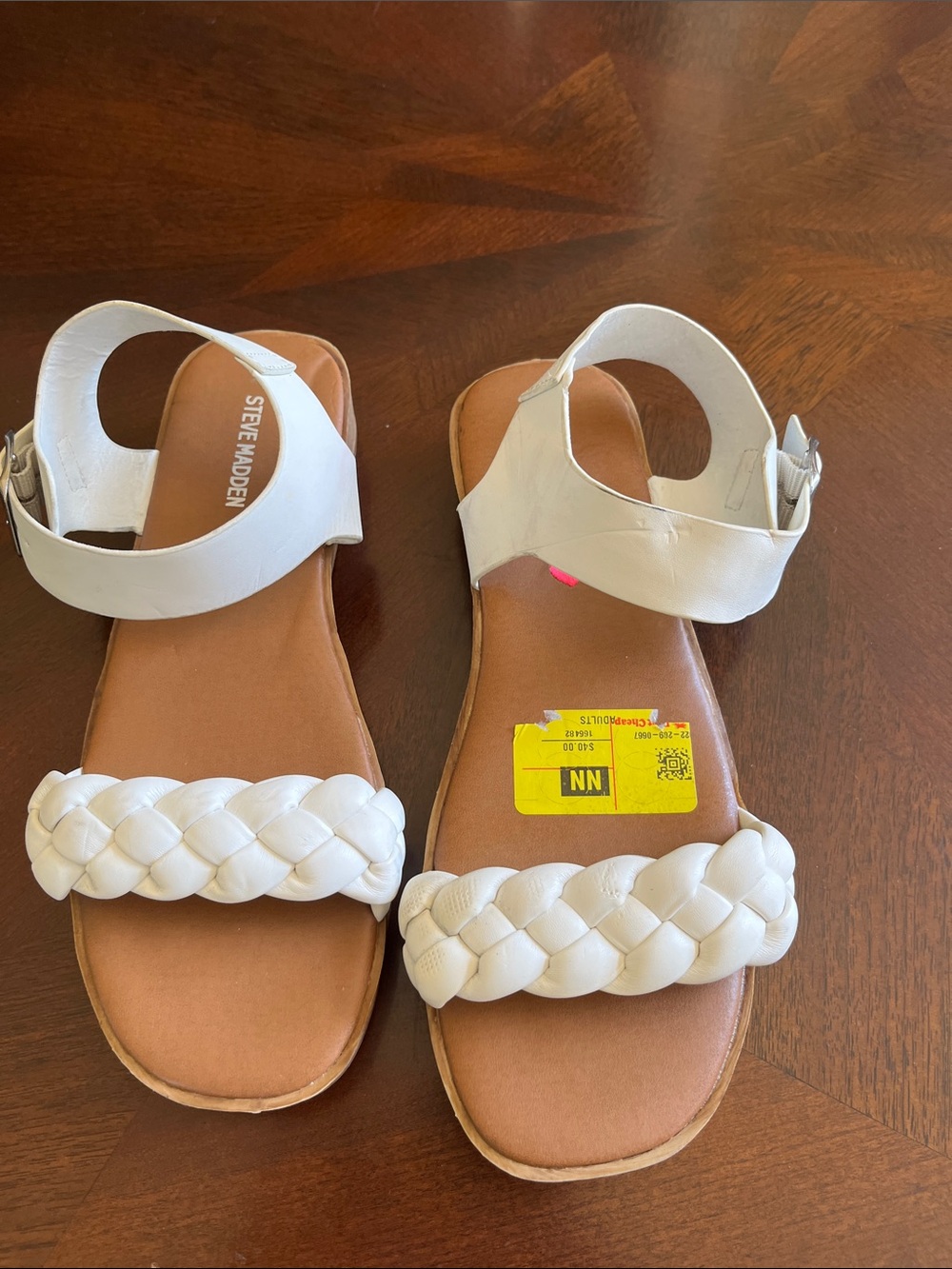 Steve Madden White Braided Strap Ankle Sandals